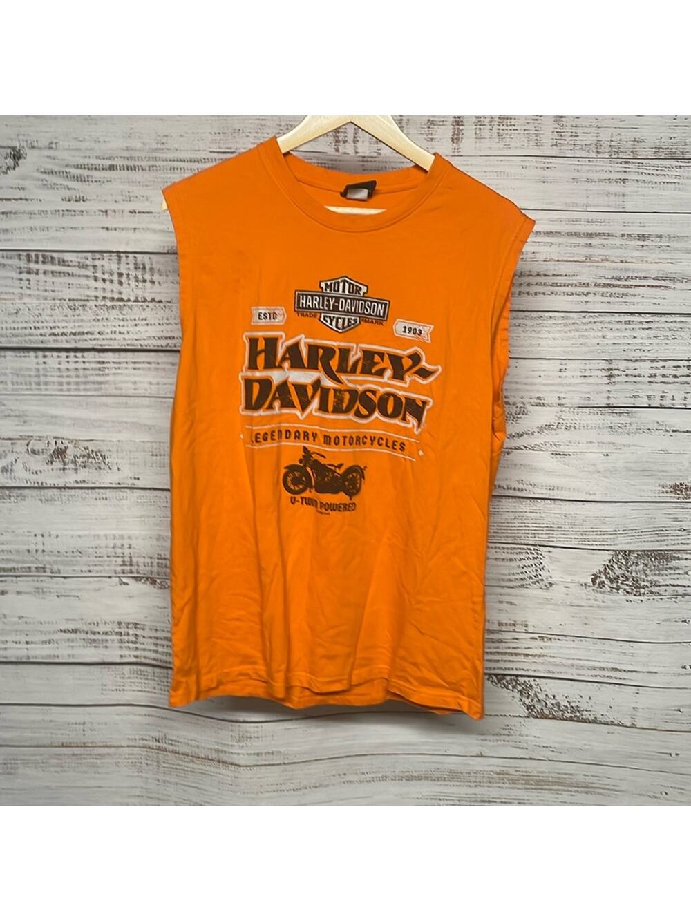 Harley Davidson Men's Street Power Sleeveless Tank Shirt Large Orange